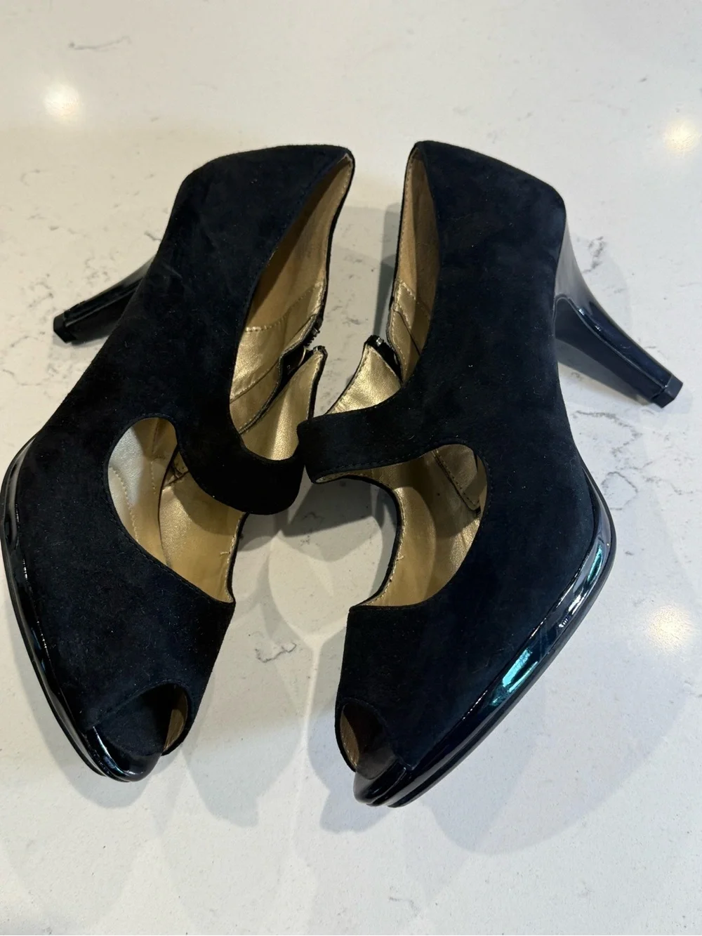 Bandolino Black Suede Peep-Toe Heels - Size 10